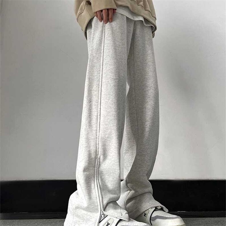 裤子男秋冬季美式高街侧边拉链运动卫裤加绒加厚宽松直筒休闲长裤,男装休闲裤,星座506A