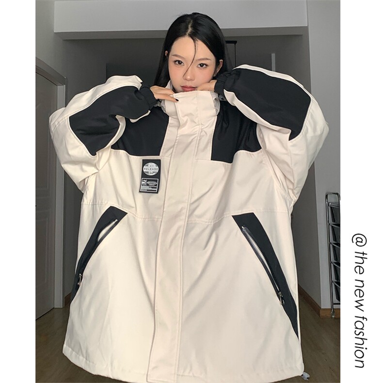 冬款拼接撞色连帽情侣款中性防泼水加厚保暖滑雪服外套M35-P125,男装棉衣,电商A001-1