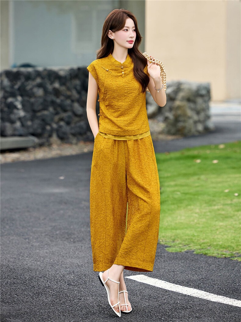 高级感中式套装女2026夏新款时尚洋气老钱风新中式无袖上衣两件套,女装套装/套裙,丽影随形