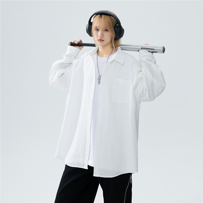 TP30C233现货泡泡绵衬衫男女同款初秋新款户外百搭休闲衬衣,男装衬衫,电商A170