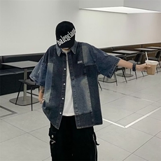 设计感拼接牛仔外套短袖欧美高街夹克春秋潮牌美式休闲WT045p58，男装夹克，星座1013