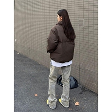 美式复古立领美拉德棕色面包服棉服男女秋冬潮牌磨砂宽松休闲外套，男装棉衣，星座506A