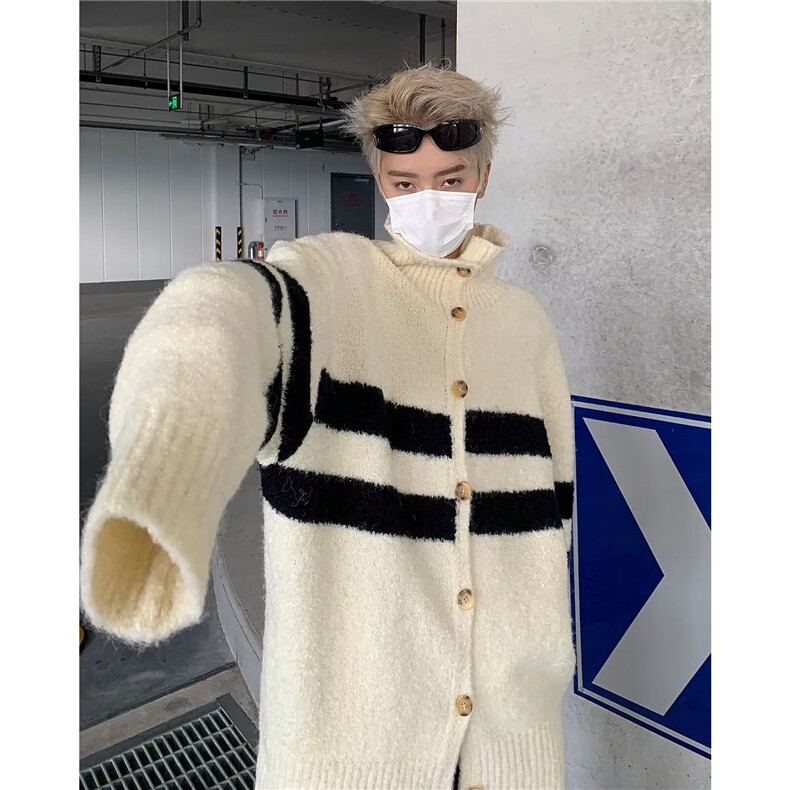 针织开衫男韩版潮流条纹拼色帅气2024冬季新款isn毛衣MZ374-P53,男装针织衫/毛衣,星座412-3