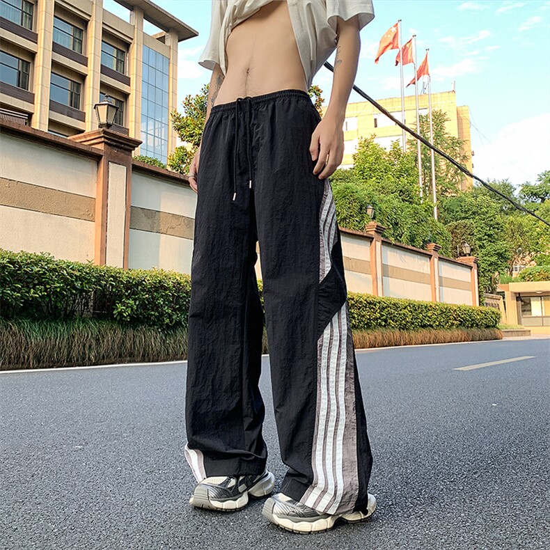 三条杠速干阔腿工装裤ins潮牌美式防水降落伞兵运动裤KZ26图片