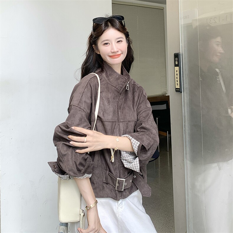 咖色麂皮绒韩系慵懒松弛感短外套女秋季2025新款又酷又飒炸街夹克,女装短外套,浙宝276（原081）