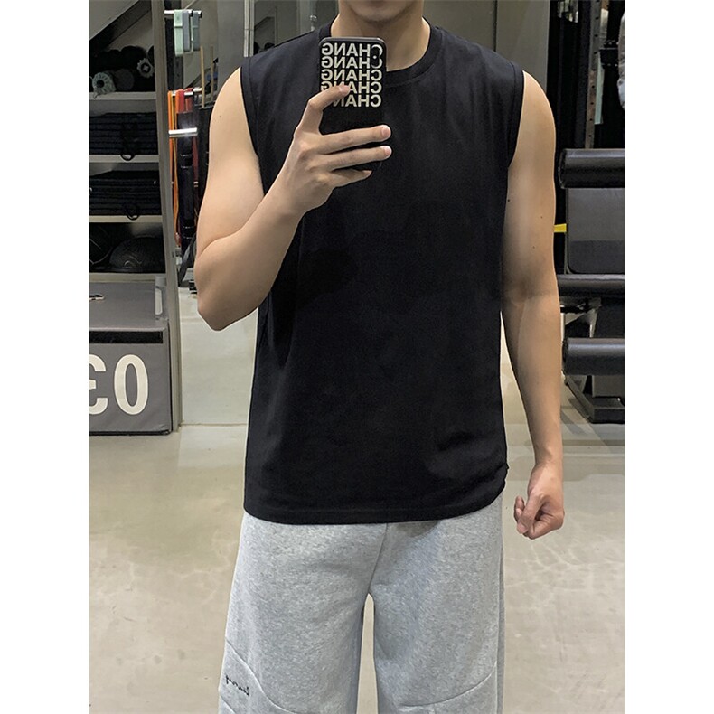 纯色背心DF359-TP11-13日系休闲多巴胺纯棉无袖T恤圆领坎肩情侣，男装T恤，电商A102