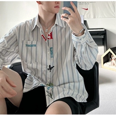 美式复古条纹衬衫男女2025新款刺绣慵懒风设计感宽松休闲外套潮，男装衬衫，星座601-2