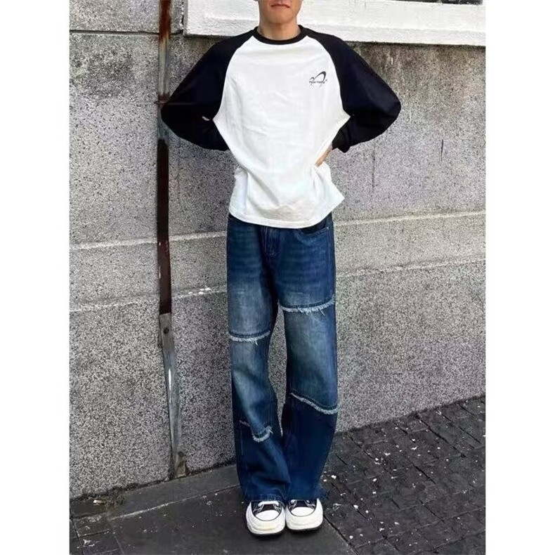 明星同款VoguoRelay毛边设计感宽松直筒中腰牛仔裤，男装牛仔裤，四季星座505