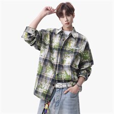 衬衫男春季新款港风宽松大码扎染长袖衬衣CS3098-特P30，男装衬衫，星座214-3