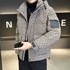 字母暗花贴标PU皮羽绒服外套男上衣控劵后288A329-YR9863-P205，男装羽绒服，电商A329