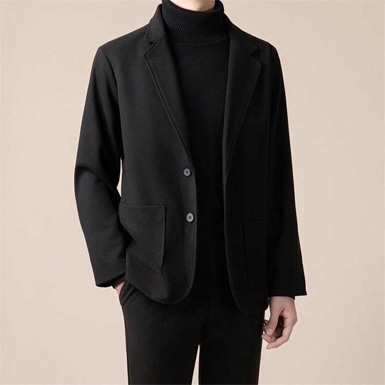 毛呢西服男加绒秋冬季宽松呢子男款商务休闲西装上衣外套W14/P75图片