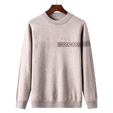 秋冬中年男士长袖羊毛毛衣男纯色圆领针织上衣QLM77839-P165，男装针织衫/毛衣，电商B212（原钱塘6029）