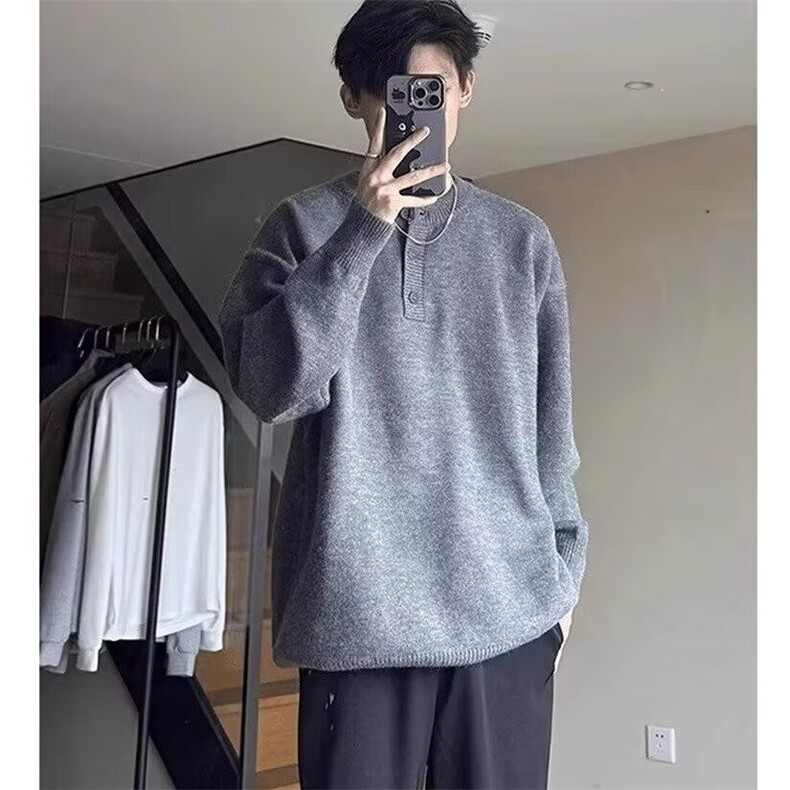 1506/QMY280/P42美式亨利毛衣针织衫秋冬慵懒打底宽松外套纯色,男装T恤,星座1506