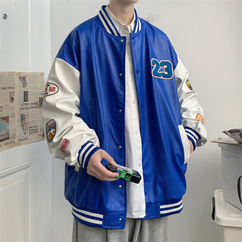 2035-P85港风春秋新款夹克男字母刺绣港风棒球服宽松休闲PU皮外套,男装夹克,星座1109-2