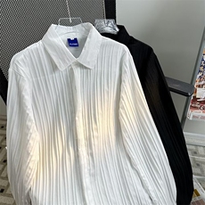 高品质夏款男冰丝百褶皱衬衫宽松休闲长袖衬衫CS521P35，男装衬衫，星座1013-1