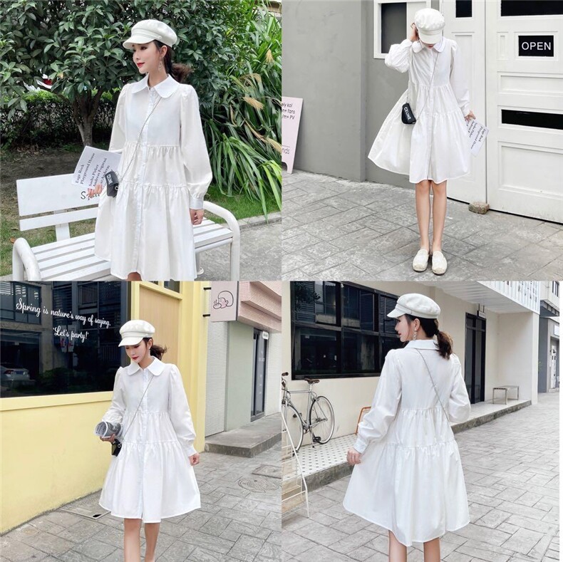 小翻领宽松衬衫裙配包包，女装衬衫，Balance Studio