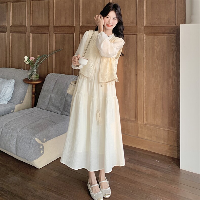 独特漂亮蕾丝马甲长袖连衣裙套装女2025春季新款名媛超好看两件套,女装套装/套裙,浙宝203