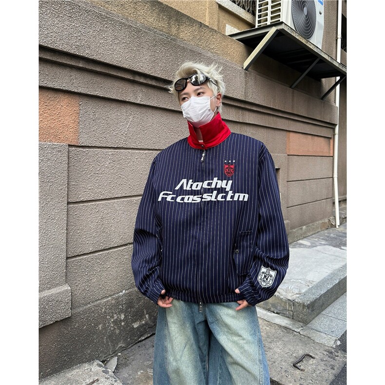 2025街头撞色翻领条纹春季宽松飞行服夹克外套-JK566,男装夹克,星座1002-2