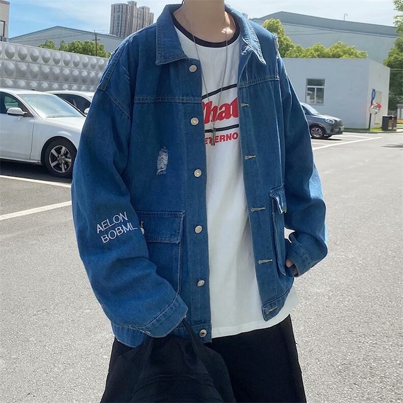 2024秋新款潮牌破洞牛仔外套男韩版宽松休闲百搭夹克衫JX135/P58,男装工装外套,星座506