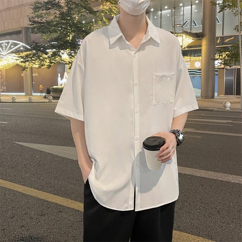 半袖衬衣美日系简约短袖衬衫美式复古式痞帅潮牌外套冰丝,男装工装外套,星座1013