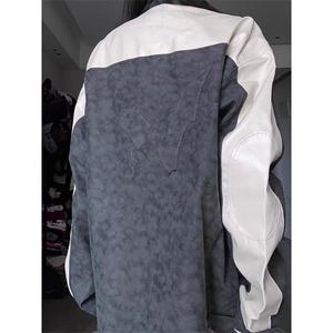 复古水洗做旧PU皮夹克男款秋冬cleanfit高级感垫肩立领机车服外套图片