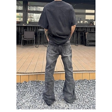 1506/Q16170/P51复古黑色水洗直筒牛仔裤宽松直筒阔腿坠感长裤，男装牛仔裤，星座1506