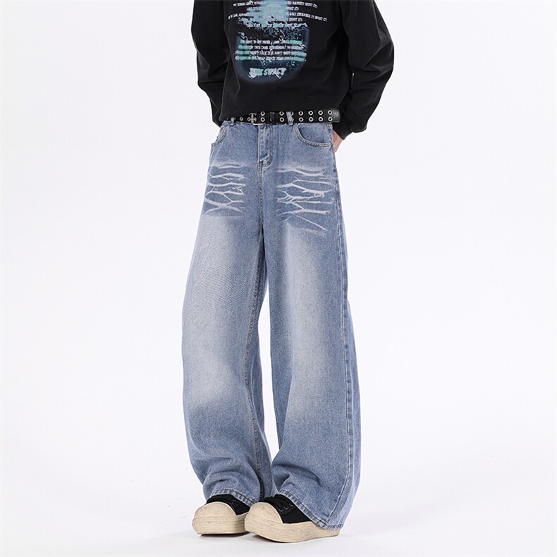现货得物抖音精品男士情侣款美式阔腿牛仔裤男NZ3907-P40，男装牛仔裤，星座912-1（原星座914-5）