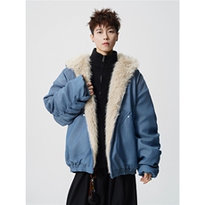 现货仿牛仔座山雕棉服美式连帽毛毛重磅设计感外套A170-M901-P142，男装棉衣，电商A170