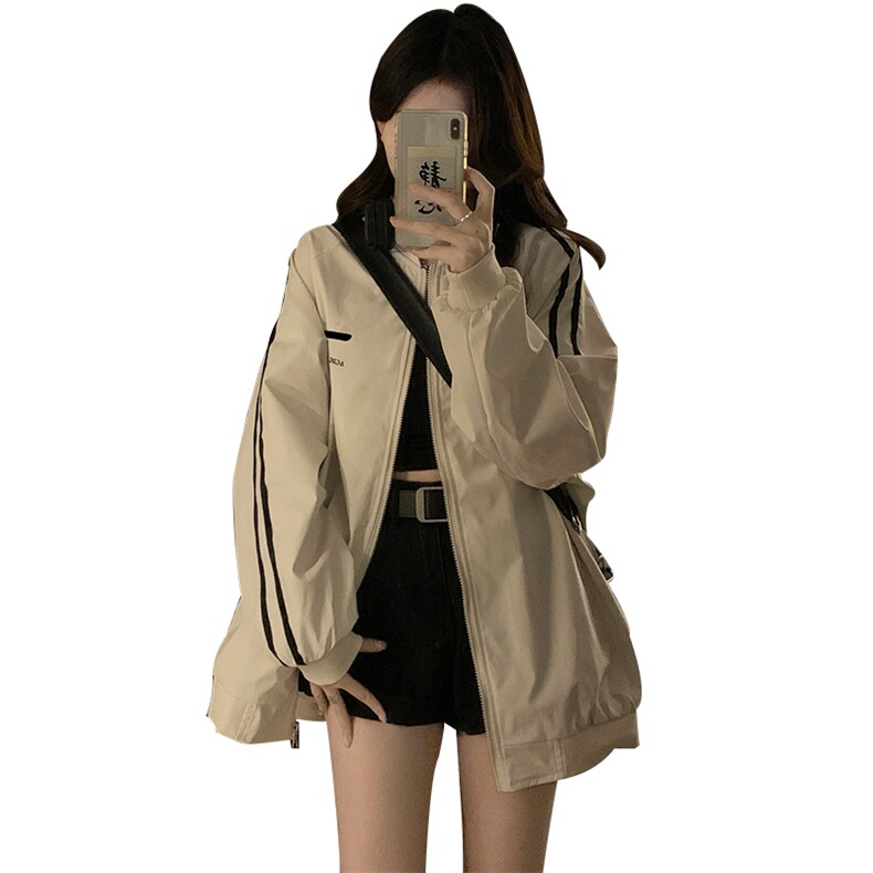 A328-P95美式复古条纹棒球服外套春秋新款运动风情侣外套,女装短外套,星座911