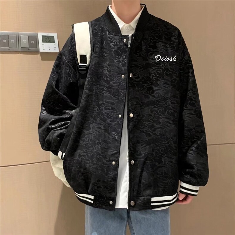 美式日系立领棒球服外套男宽松潮牌刺绣小熊字母休闲夹克W1107P55图片
