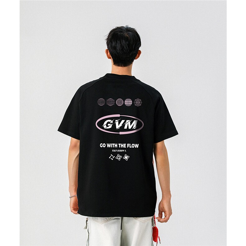 领口拉链拼接设计大码M-5XL印花短袖T恤男：100%棉DX78024P50控78图片