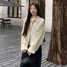 条纹披肩翻领浅卡其外套女春秋2025新款高级感夹克上衣韩版超好看，女装短外套，浙宝193A