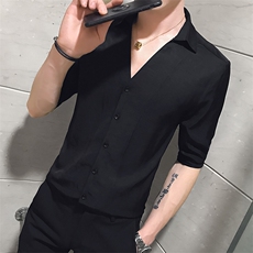 夏季新款机心衬衣男士无头风韩版修身纯色短袖衬衫A328-1916-P55，男装衬衫，星座406