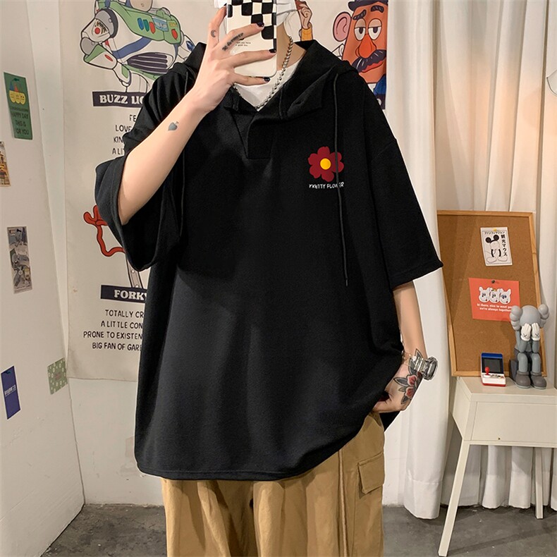 LD54257-P45NASA连帽短袖t恤男大码胖子带帽五分袖中袖海报风,男装T恤,电商A040