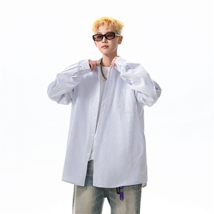 春夏条纹衬衫男长袖薄款痞帅高级感宽松慵懒风大码衬衣CS29003P45图片