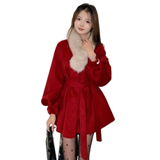 现货新款圣诞款2176-P350-K520双面羊绒大衣配围脖，女装双面呢大衣，网红馆