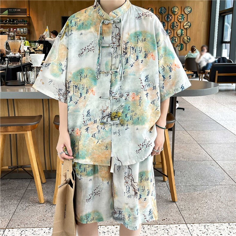 控价99夏季新中式风衬衫套装风宽松版型套装TZ5188-P60,男装衬衫,电商A128
