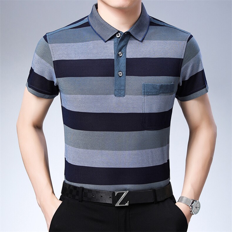 百搭时尚polo男士短袖上衣条纹夏季宽松中年潮流T恤HM2229-P60，男装Polo衫，星座1105-3
