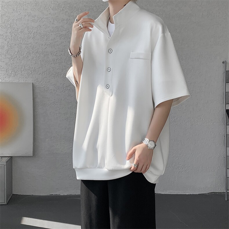 6006-P38控582025夏季美式立领POLO衫短袖，男装T恤，电商A212