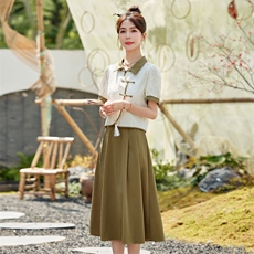 新中式国风套装女2024年夏季新款休闲时尚年轻款日常半身裙两件套，女装套装/套裙，依路服饰