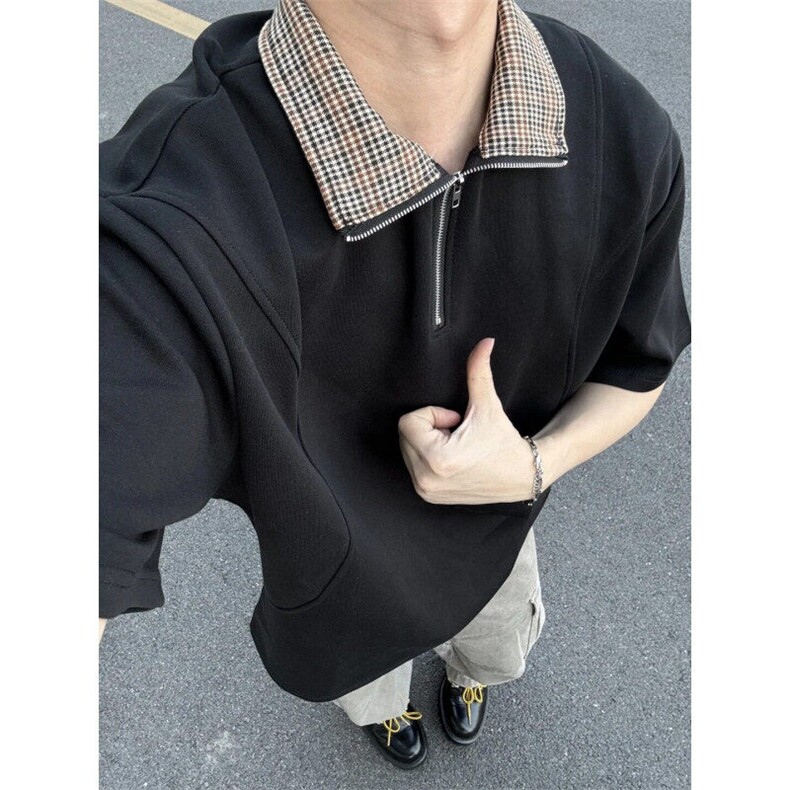 TXB88LL-P38cleanfit美式复古半拉链短袖t恤男高级感痞帅半袖,男装T恤,星座1007（原301D）