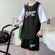 纯棉夏季短袖T恤套装宽松潮流篮球服男两件套男装F312P60控89，男装T恤，电商A086