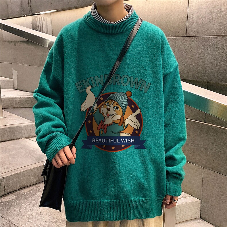 1港风日系宽松休闲情侣套头印花加厚毛衣男外套7689P48加绒P55,男装针织衫/毛衣,星座226-2