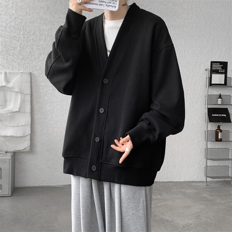 纯色开衫外套M~8XL大码高级感重磅宽松华夫格慵懒卫衣KS2101/P60,男装卫衣,电商B238