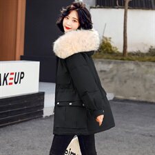 2020冬季新款时尚潮流优雅气质大毛领连帽大口袋羽绒服，女装羽绒服，贵人树