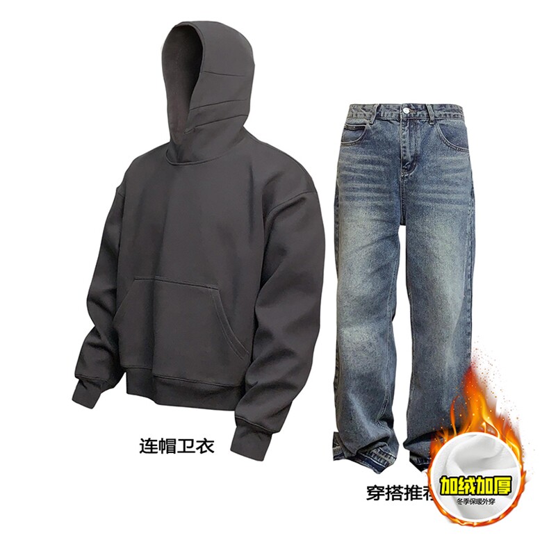 抖音得物高品质二开秋冬美式高街重磅结构辑明线连帽卫衣外套W75,女装短外套,电商A486