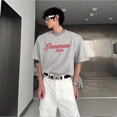 抖音得物供货210克现货宽松纯棉美式潮牌印花落肩袖纯棉T恤AT2196，男装T恤，电商A443