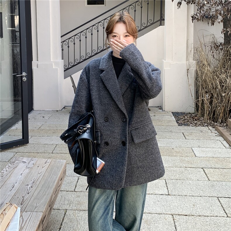 毛呢外套女短款小个子2025新款秋冬季高级感西装赫本风厚呢子大衣,女装毛呢外套,2C167