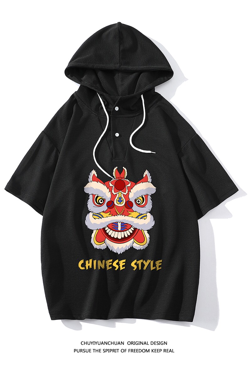 连帽短袖t恤男大码胖子带帽五分袖中袖白底LD54185-P45,男装T恤,电商A040A