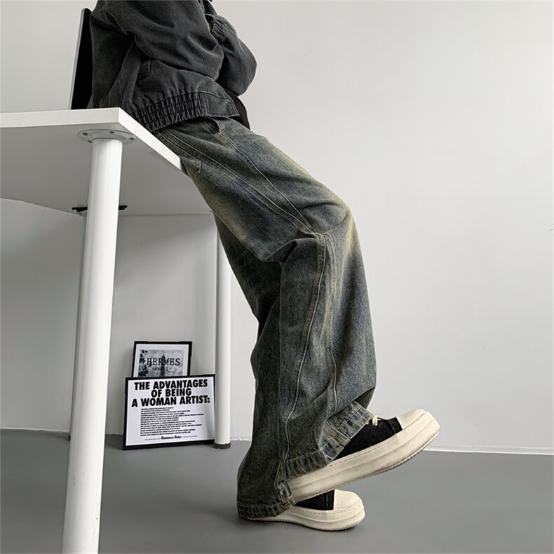 【主推现货S-4XL】水洗直筒牛仔裤男宽松长裤A080-8206-P65控88图片